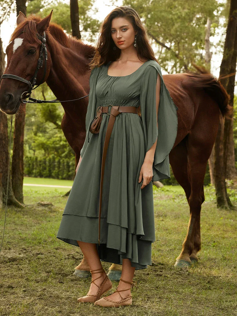 Renaissance Fairy Dress Elf Wing Sleeves Maxi Dress - Image 41