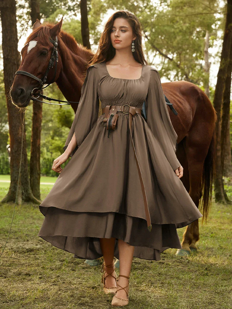 Renaissance Fairy Dress Elf Wing Sleeves Maxi Dress - Image 45