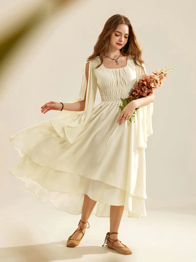 Renaissance Fairy Dress Elf Wing Sleeves Maxi Dress - Image 8