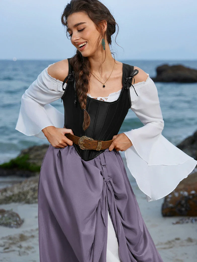 Renaissance Elastic Waist Double-Layer Lace Hem Long Skirts - Image 20