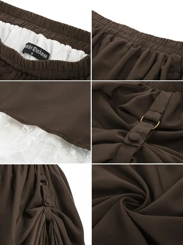 Renaissance Elastic Waist Double-Layer Lace Hem Long Skirts - Image 26