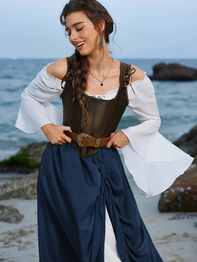 Renaissance Elastic Waist Double-Layer Lace Hem Long Skirts - Image 28