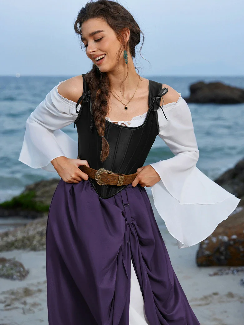 Renaissance Elastic Waist Double-Layer Lace Hem Long Skirts - Image 34