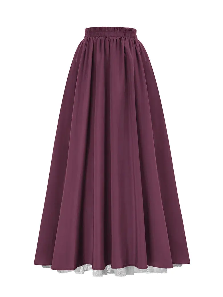 Renaissance Elastic Waist Double-Layer Lace Hem Long Skirts - Image 36