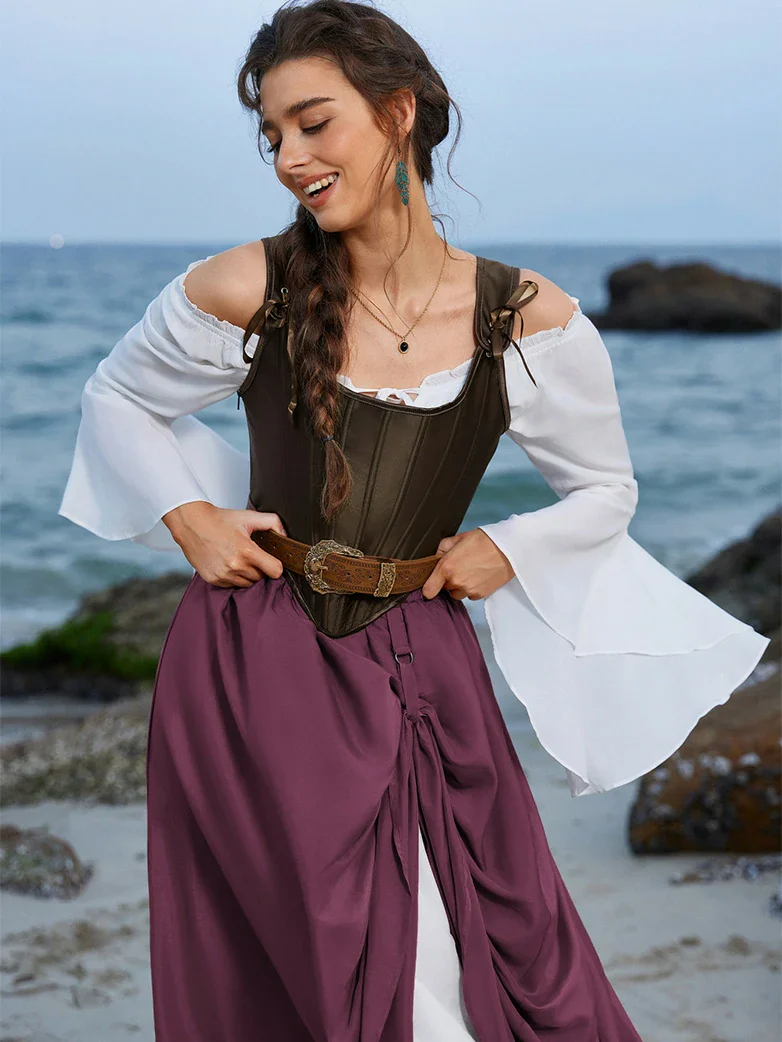 Renaissance Elastic Waist Double-Layer Lace Hem Long Skirts - Image 39