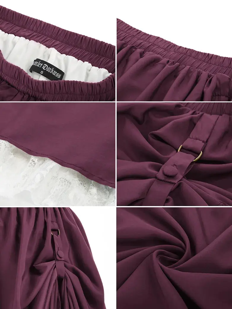 Renaissance Elastic Waist Double-Layer Lace Hem Long Skirts - Image 40