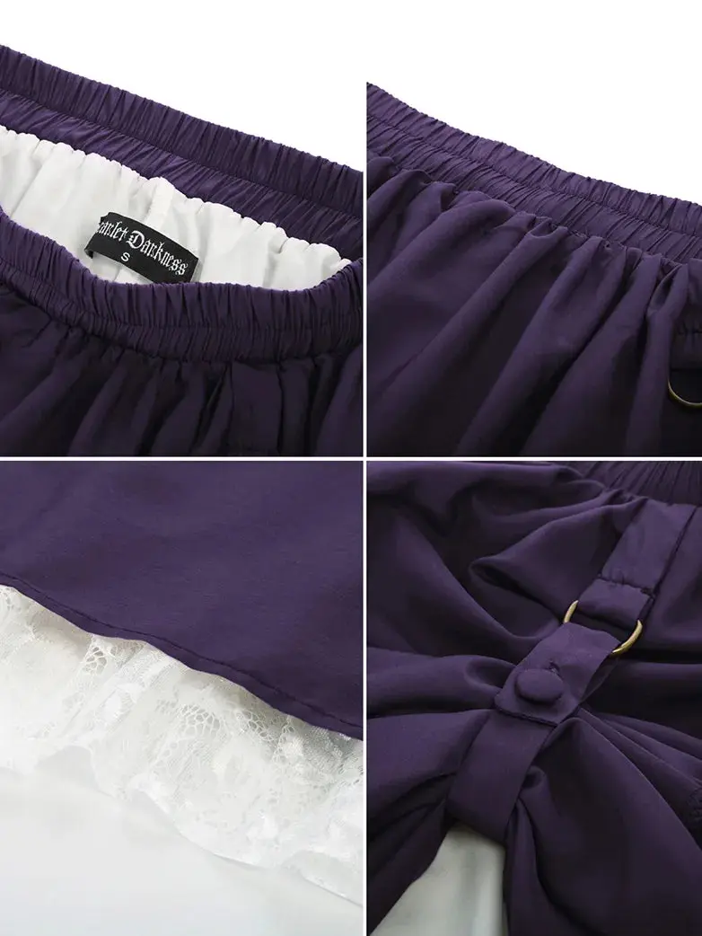 Renaissance Elastic Waist Double-Layer Lace Hem Long Skirts - Image 46