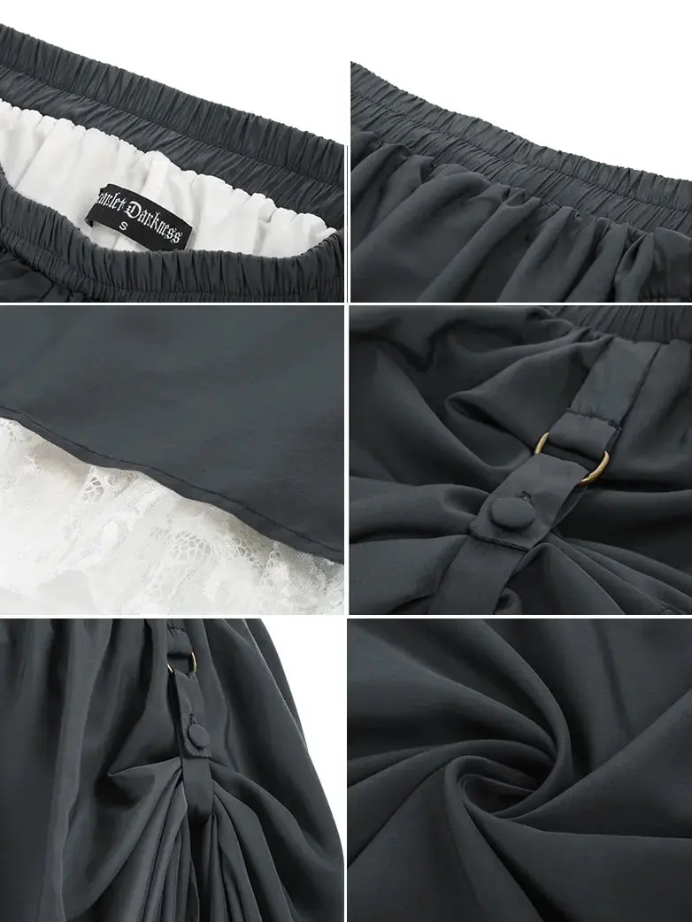 Renaissance Elastic Waist Double-Layer Lace Hem Long Skirts - Image 49