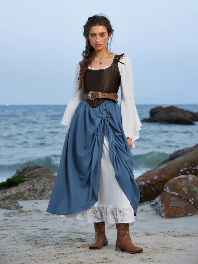 Renaissance Elastic Waist Double-Layer Lace Hem Long Skirts - Image 52