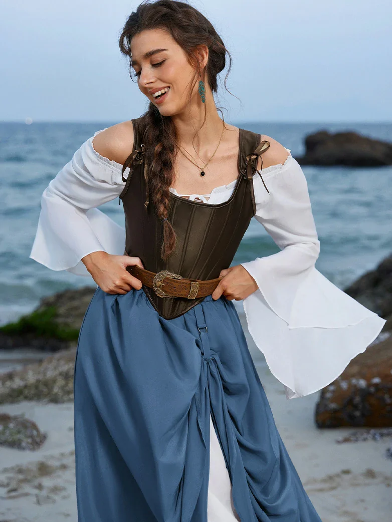 Renaissance Elastic Waist Double-Layer Lace Hem Long Skirts - Image 53