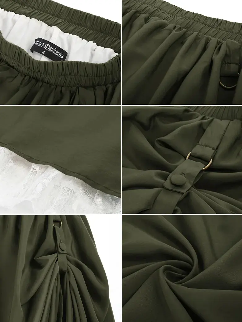 Renaissance Elastic Waist Double-Layer Lace Hem Long Skirts - Image 58