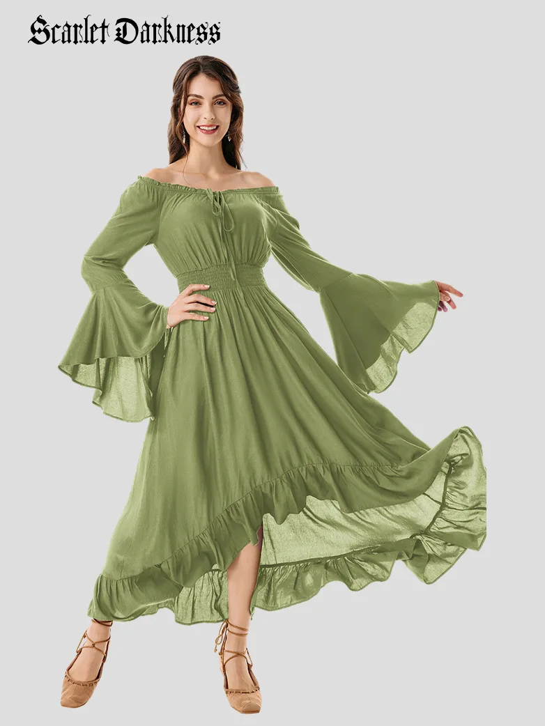 Women Off the Shoulder Renaissance Dress with Pockets - Image 20