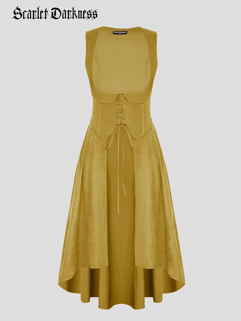 Renaissance Costume U-Neck High-Lo Overdress - Image 38