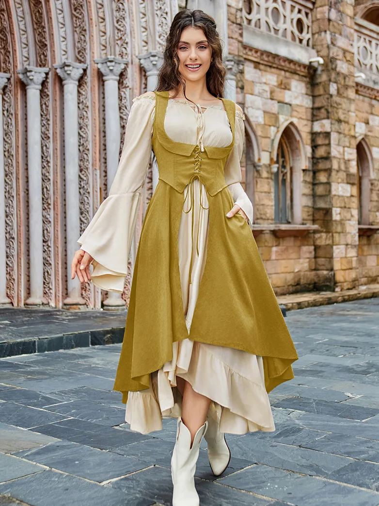 Renaissance Costume U-Neck High-Lo Overdress - Image 39