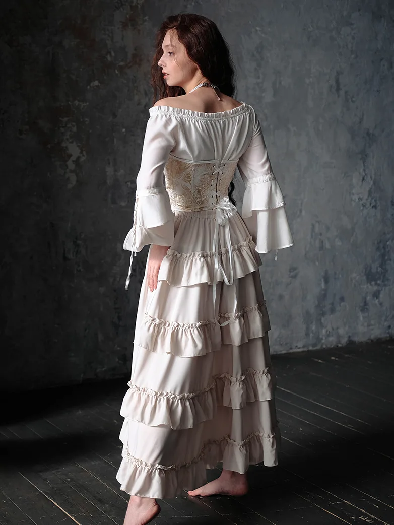 Length Adjustable Elastic Waist Ruffle Cake Maxi Skirt - Image 10