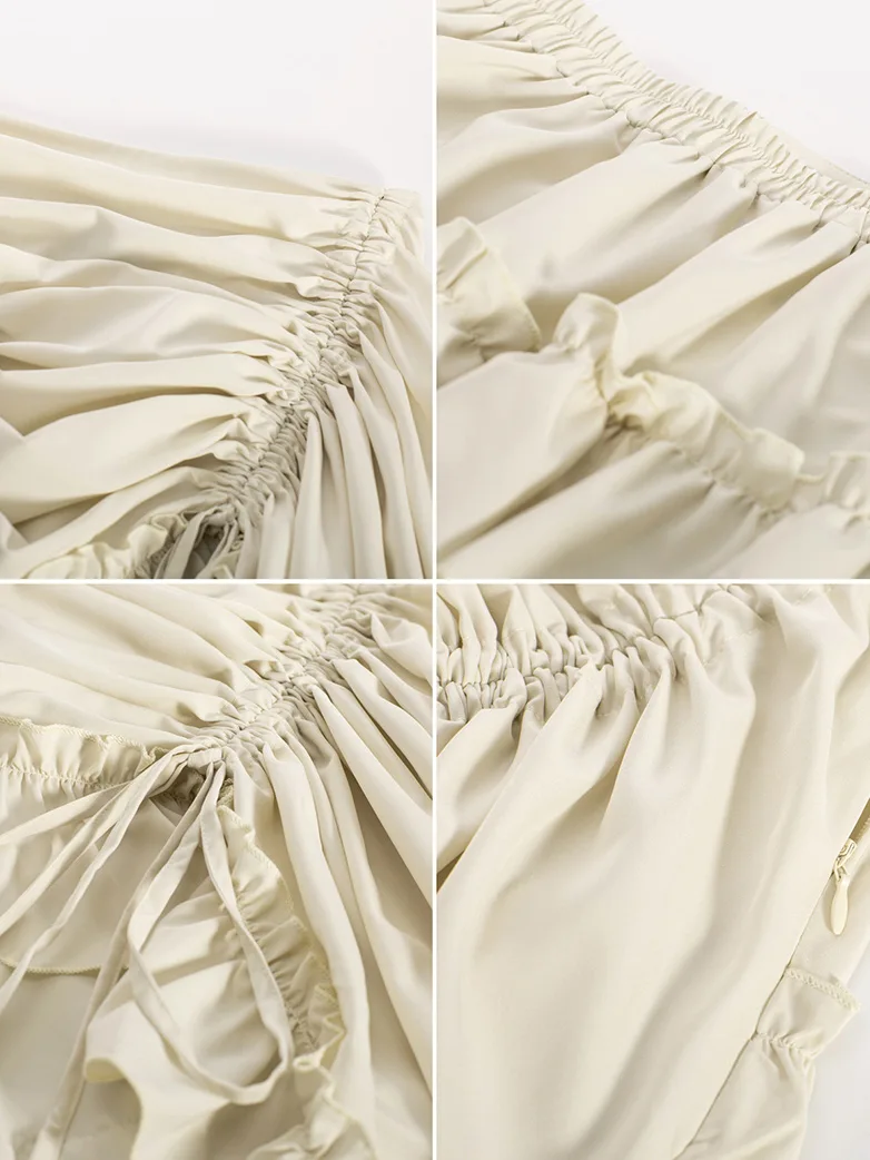 Length Adjustable Elastic Waist Ruffle Cake Maxi Skirt - Image 11