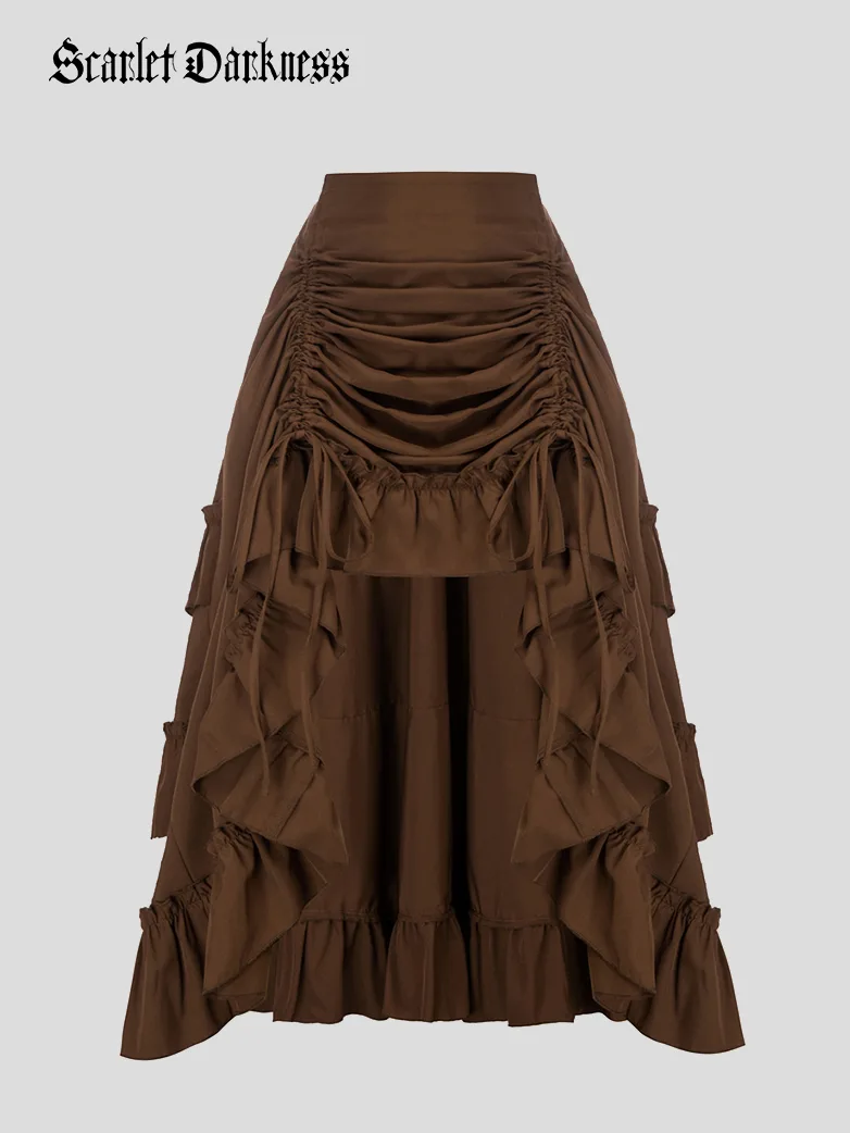 Length Adjustable Elastic Waist Ruffle Cake Maxi Skirt - Image 12