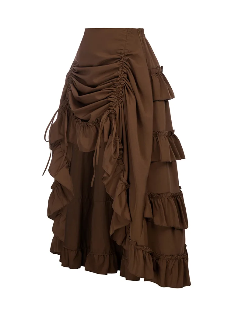 Length Adjustable Elastic Waist Ruffle Cake Maxi Skirt - Image 13