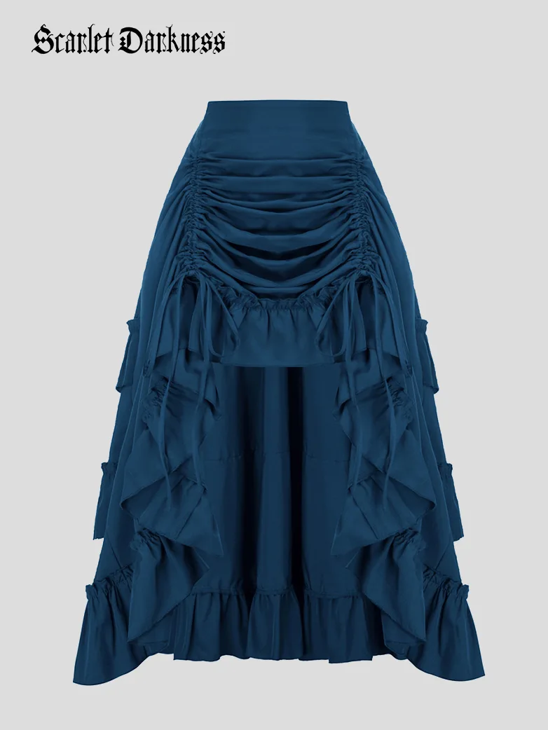 Length Adjustable Elastic Waist Ruffle Cake Maxi Skirt - Image 17