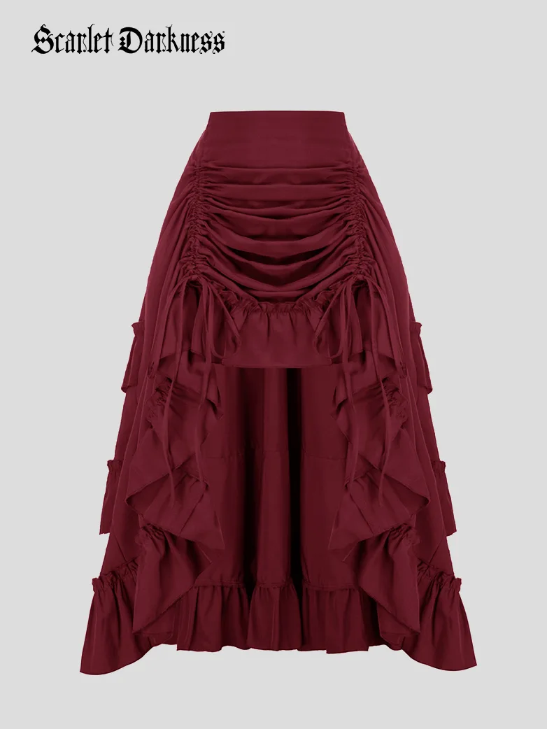 Length Adjustable Elastic Waist Ruffle Cake Maxi Skirt - Image 19