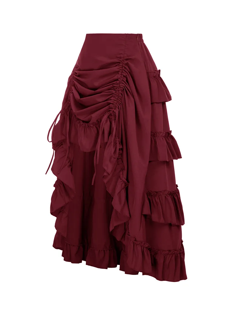 Length Adjustable Elastic Waist Ruffle Cake Maxi Skirt - Image 20