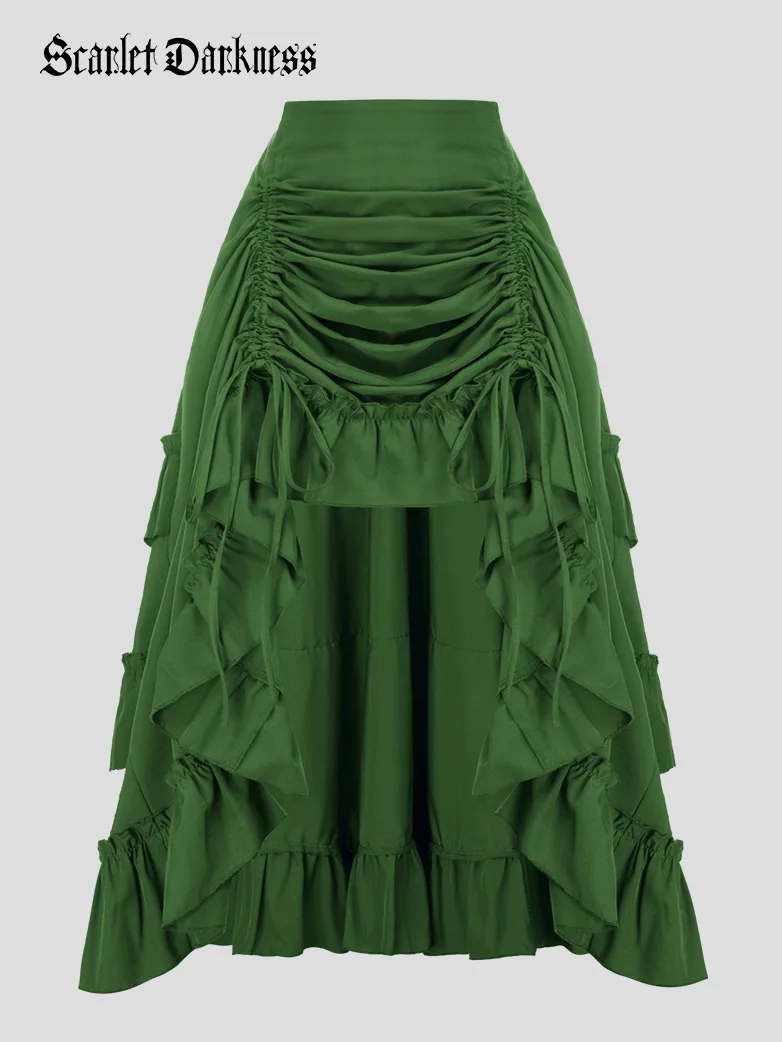 Length Adjustable Elastic Waist Ruffle Cake Maxi Skirt - Image 21