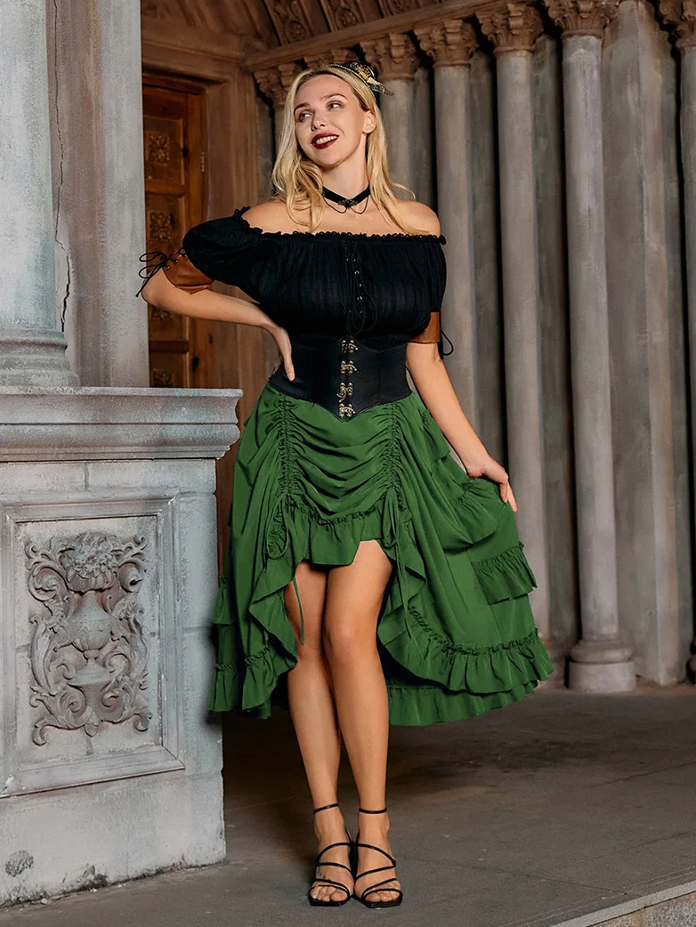 Length Adjustable Elastic Waist Ruffle Cake Maxi Skirt - Image 22