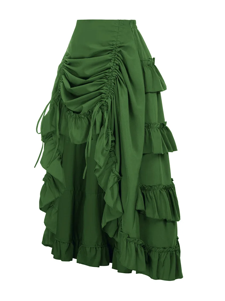 Length Adjustable Elastic Waist Ruffle Cake Maxi Skirt - Image 24