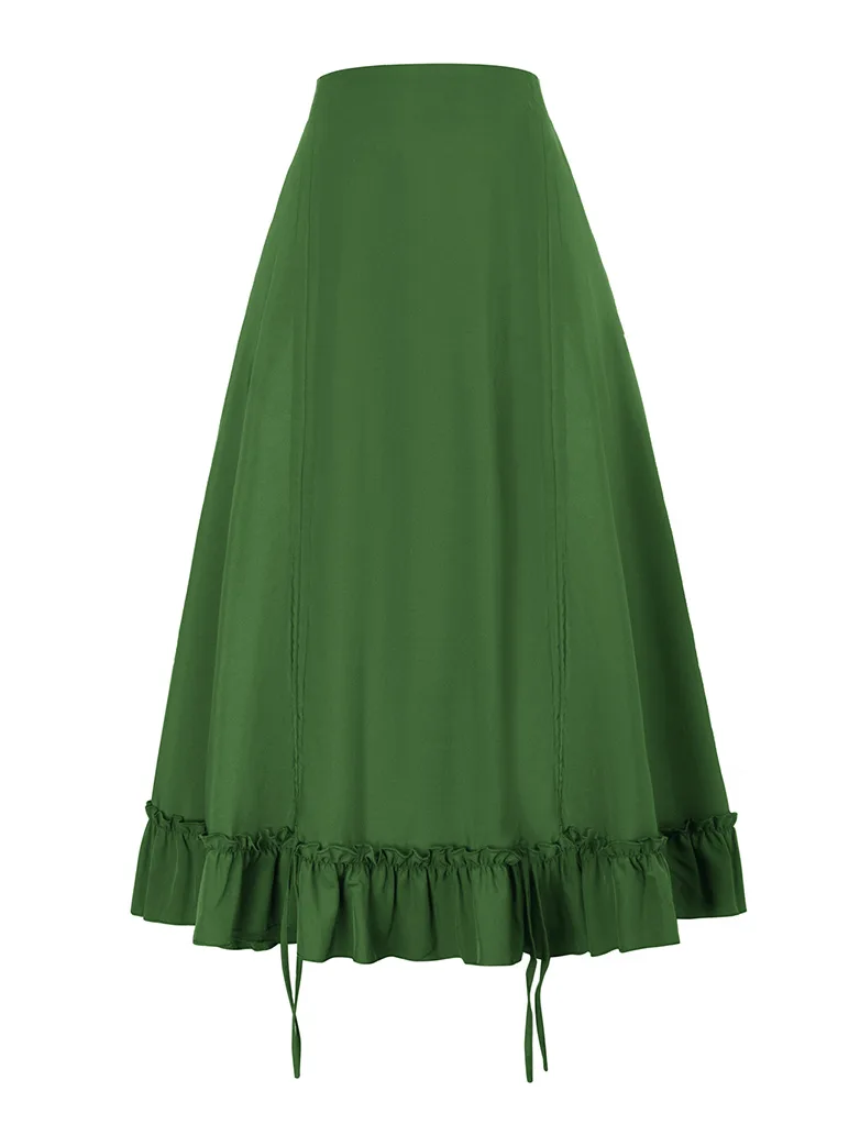 Length Adjustable Elastic Waist Ruffle Cake Maxi Skirt - Image 25