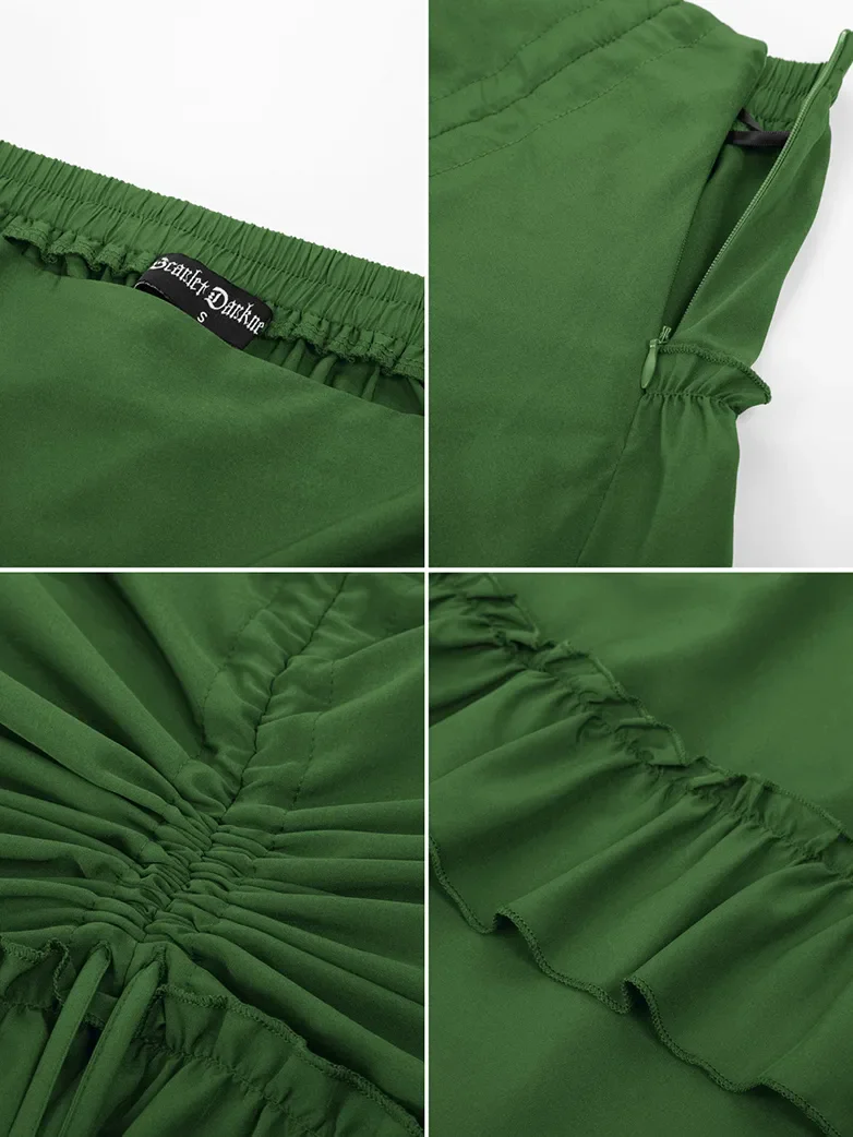 Length Adjustable Elastic Waist Ruffle Cake Maxi Skirt - Image 27