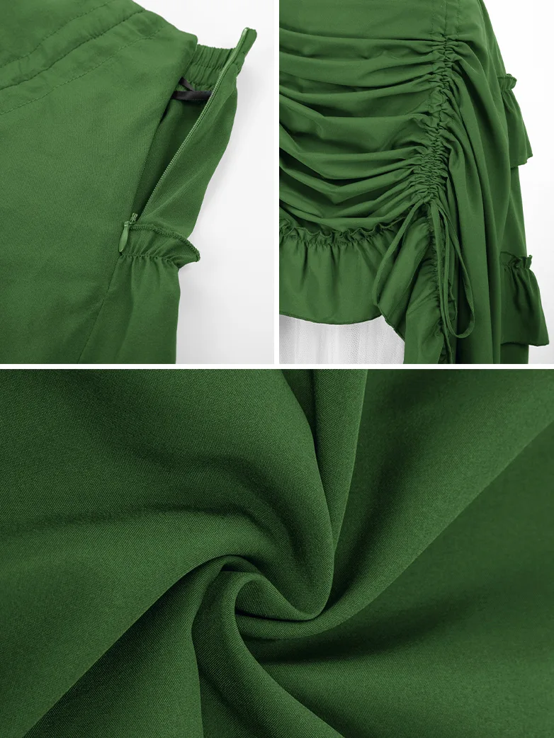 Length Adjustable Elastic Waist Ruffle Cake Maxi Skirt - Image 28