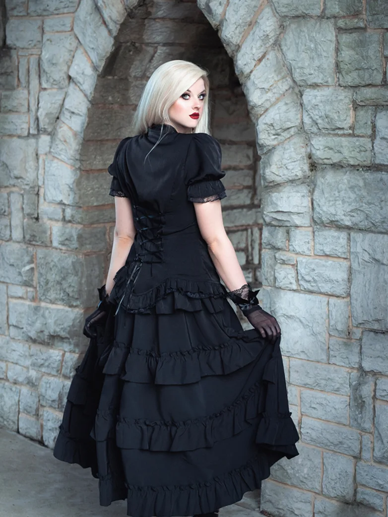 Length Adjustable Elastic Waist Ruffle Cake Maxi Skirt - Image 5