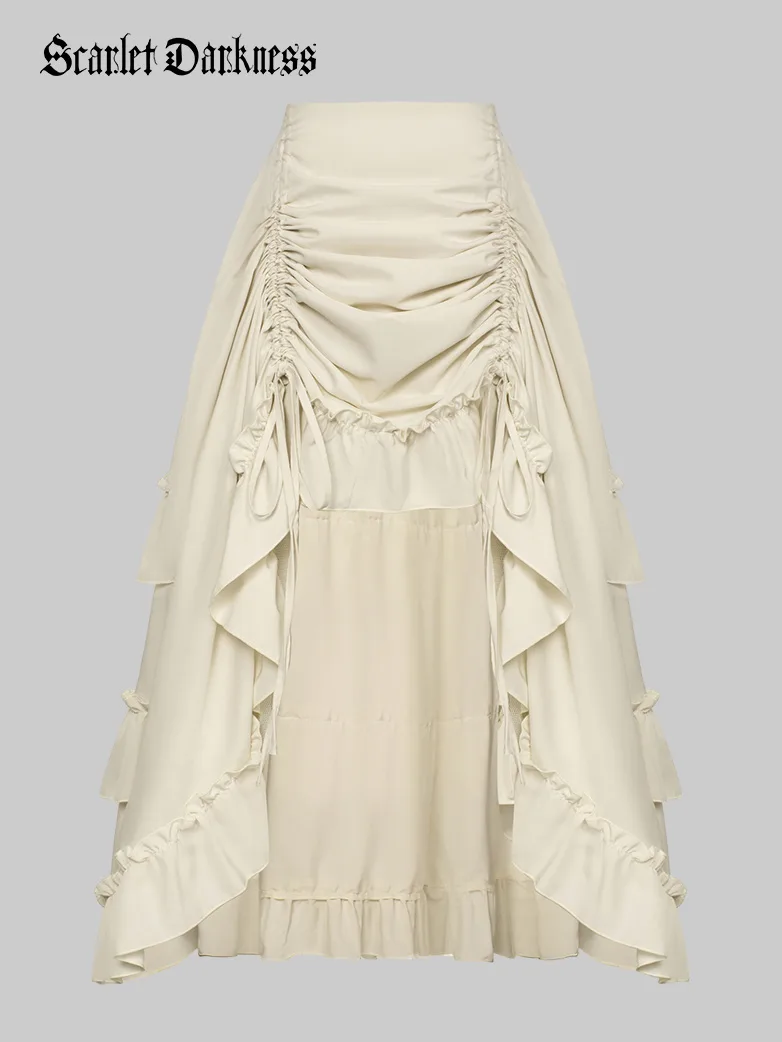 Length Adjustable Elastic Waist Ruffle Cake Maxi Skirt - Image 6