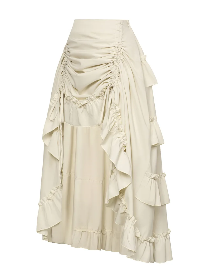 Length Adjustable Elastic Waist Ruffle Cake Maxi Skirt - Image 7