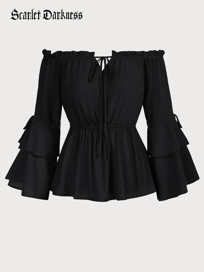 Renaissance Off Shoulder Tops Waist-fitting Shirts - Image 11