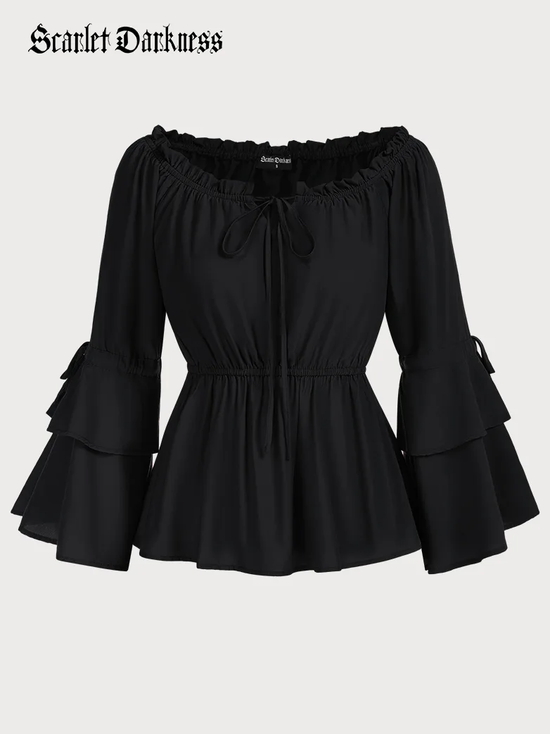 Renaissance Off Shoulder Tops Waist-fitting Shirts - Image 12