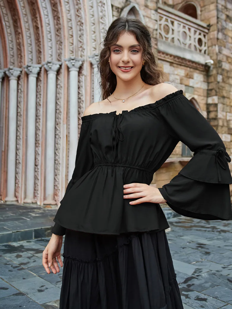 Renaissance Off Shoulder Tops Waist-fitting Shirts - Image 13