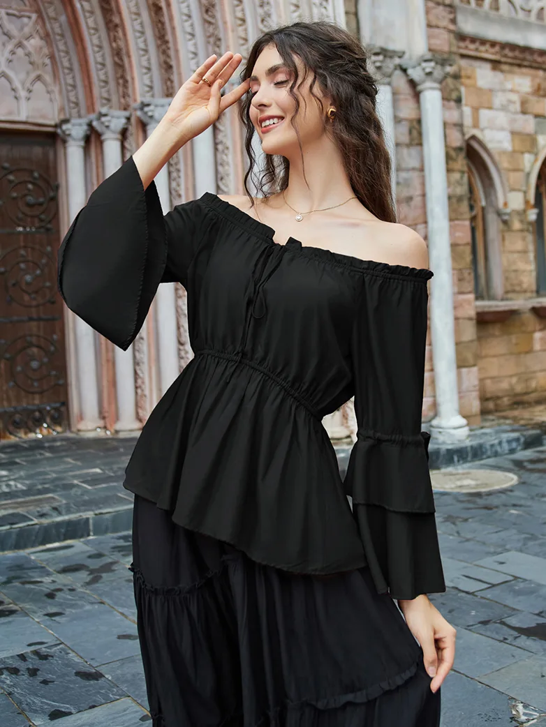 Renaissance Off Shoulder Tops Waist-fitting Shirts - Image 14