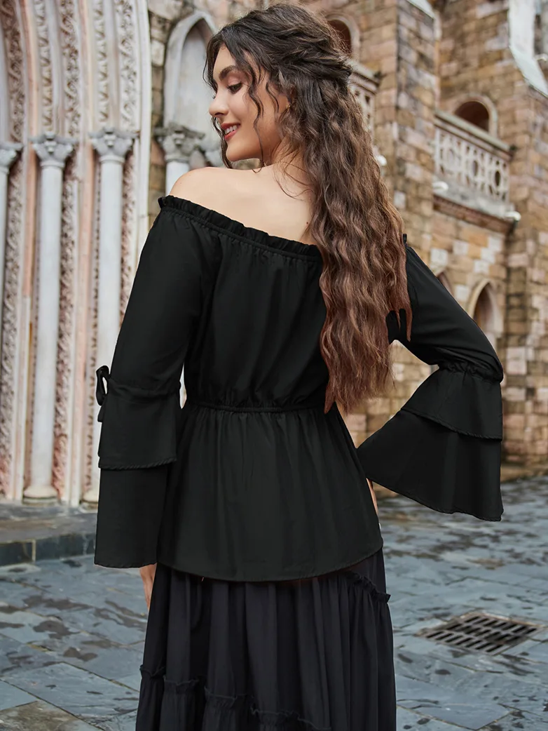 Renaissance Off Shoulder Tops Waist-fitting Shirts - Image 15