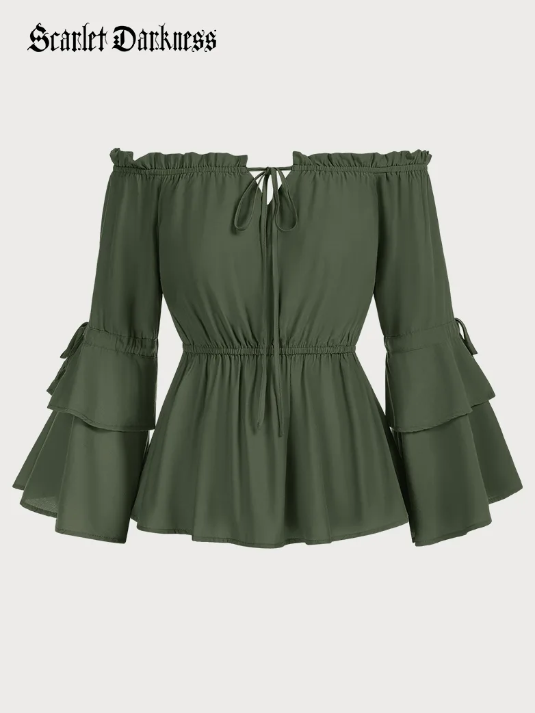 Renaissance Off Shoulder Tops Waist-fitting Shirts - Image 16