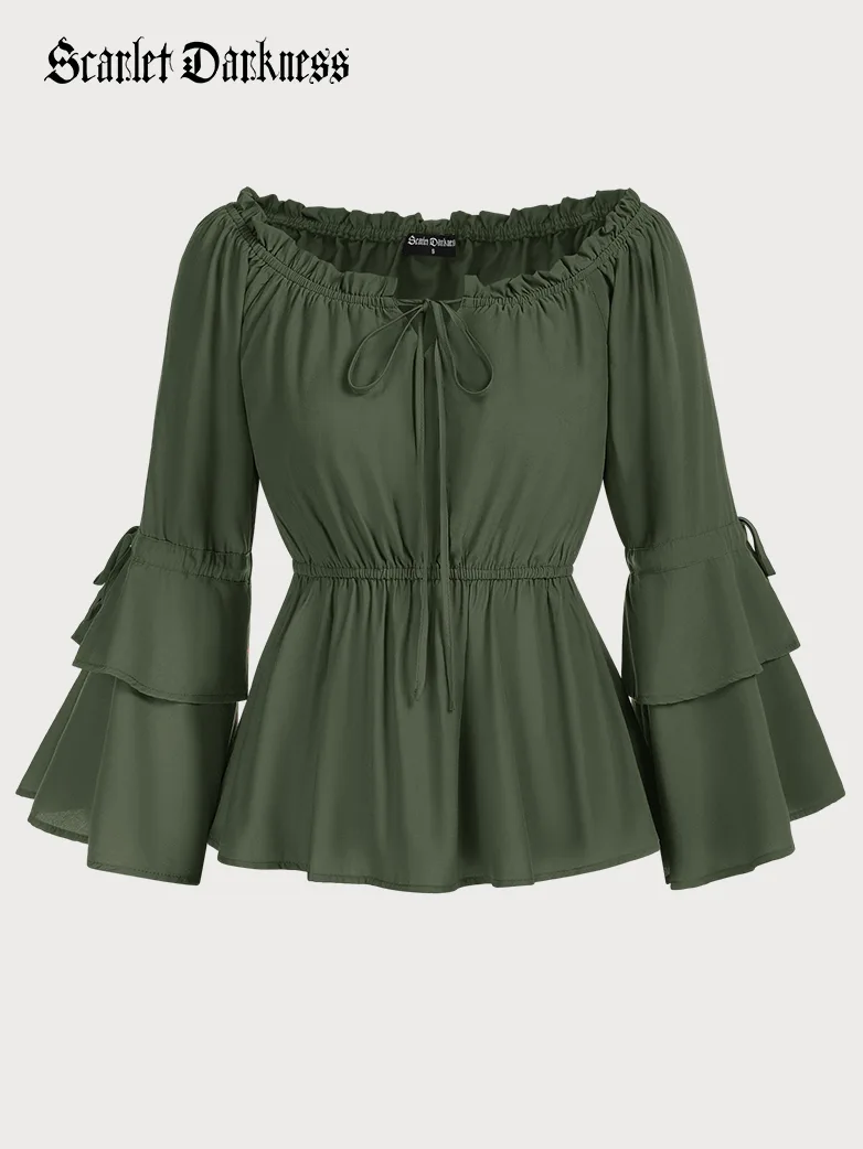 Renaissance Off Shoulder Tops Waist-fitting Shirts - Image 17