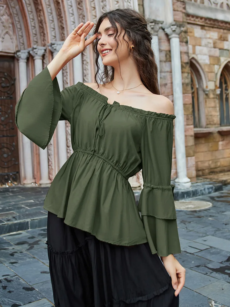 Renaissance Off Shoulder Tops Waist-fitting Shirts - Image 18