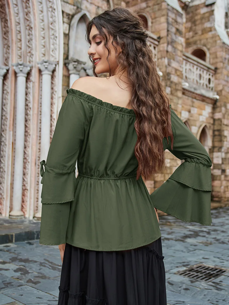 Renaissance Off Shoulder Tops Waist-fitting Shirts - Image 19