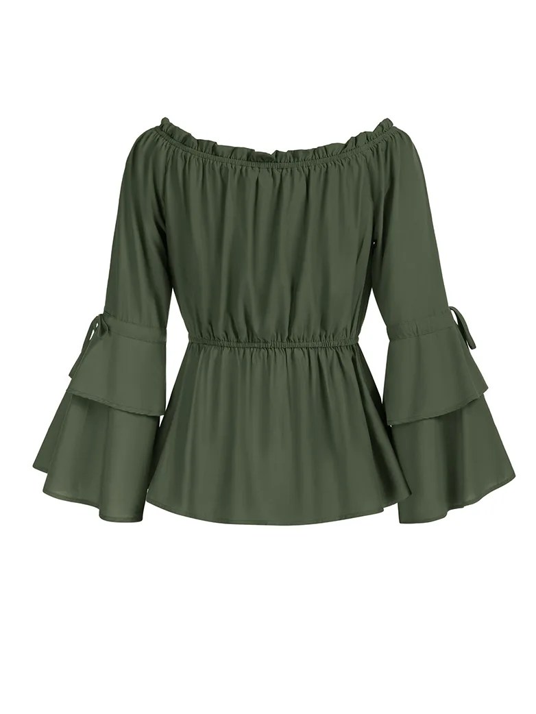 Renaissance Off Shoulder Tops Waist-fitting Shirts - Image 20