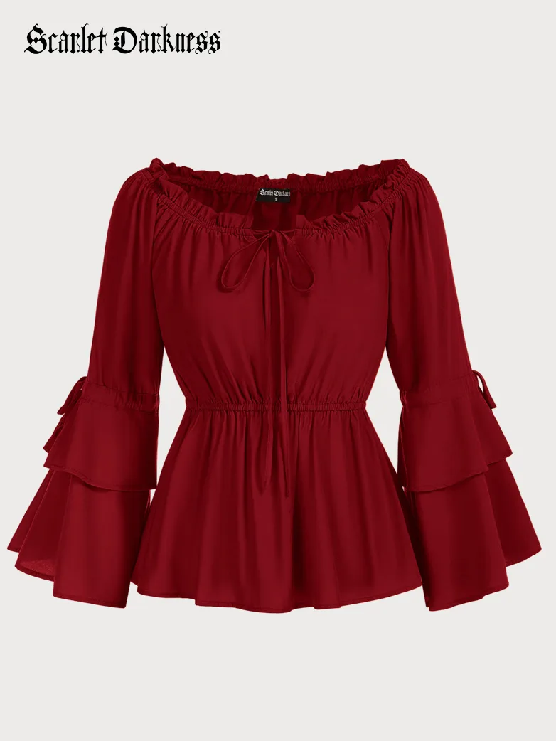 Renaissance Off Shoulder Tops Waist-fitting Shirts - Image 21