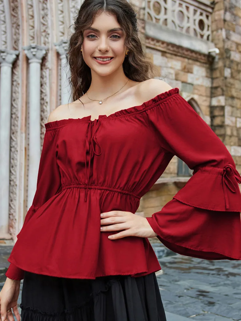 Renaissance Off Shoulder Tops Waist-fitting Shirts - Image 22