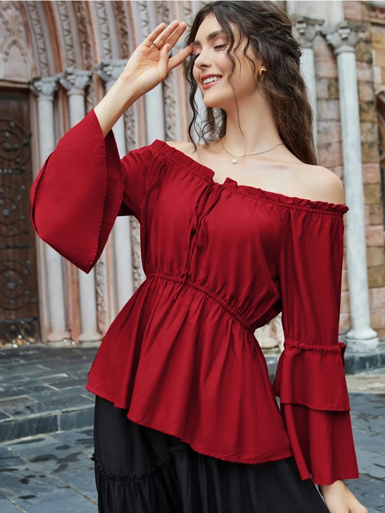 Renaissance Off Shoulder Tops Waist-fitting Shirts - Image 23