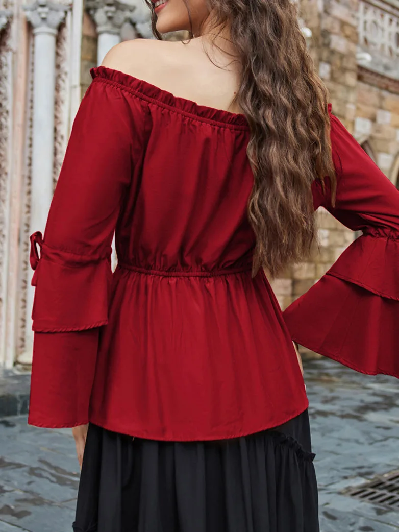 Renaissance Off Shoulder Tops Waist-fitting Shirts - Image 24