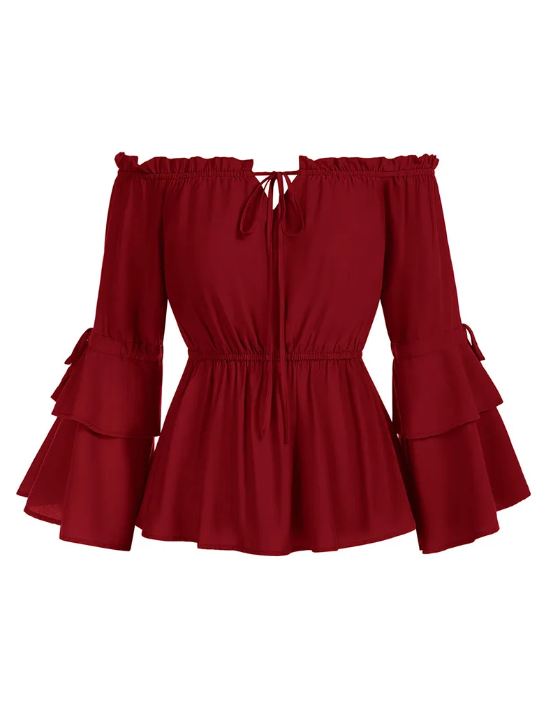 Renaissance Off Shoulder Tops Waist-fitting Shirts - Image 25