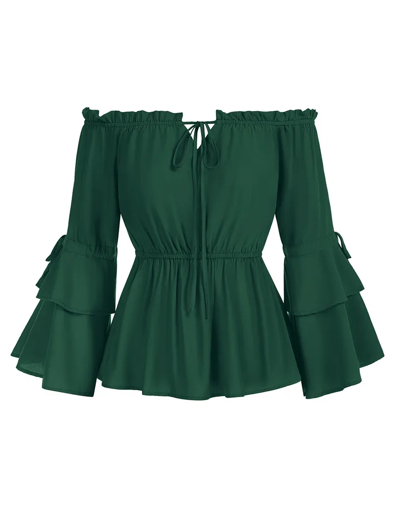 Renaissance Off Shoulder Tops Waist-fitting Shirts - Image 27